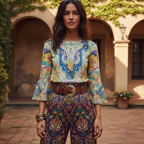 Etro Paisley Multicolor Silk Blouse Size 42/Medium NWOT - Picture 1 of 7